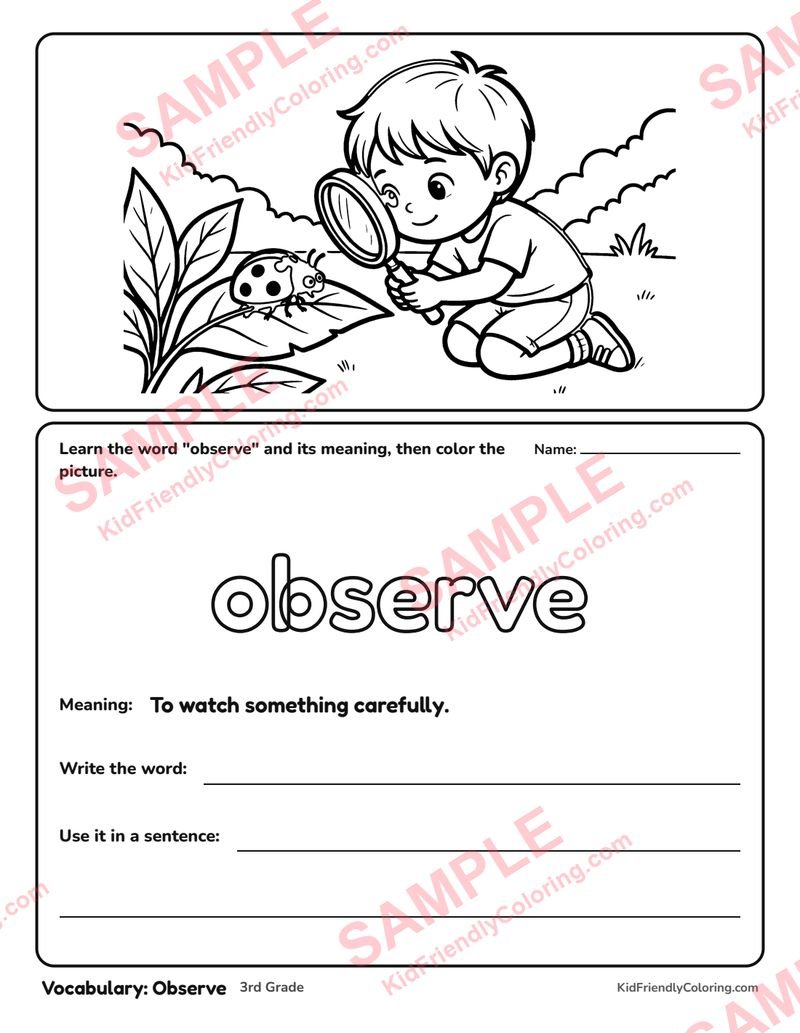 Vocabulary: Observe coloring page preview