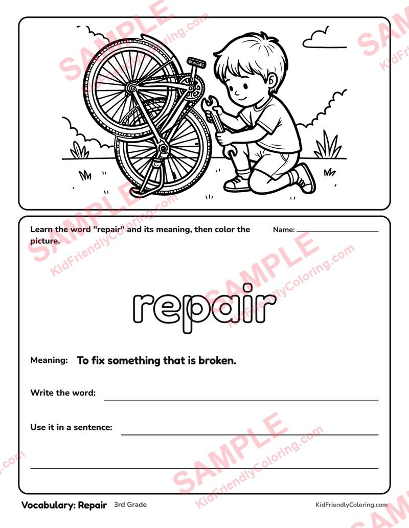 Vocabulary: Repair coloring page preview