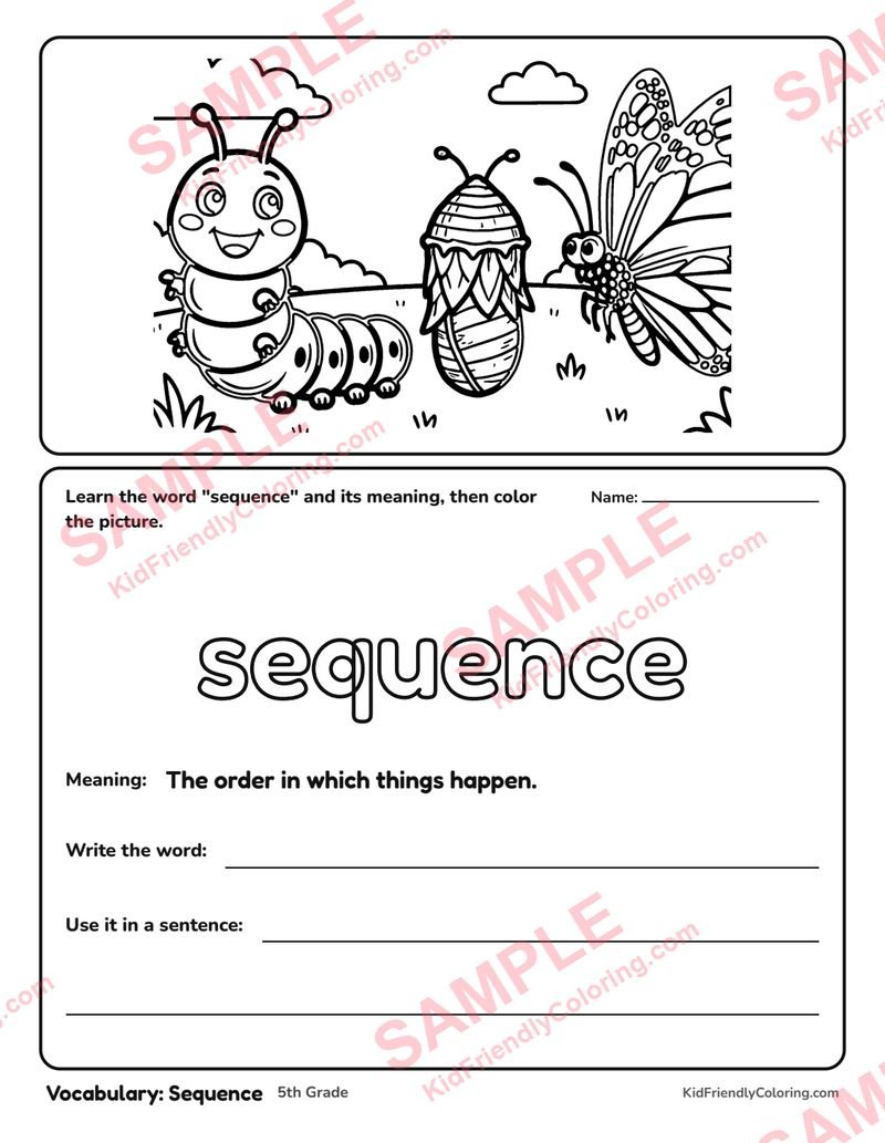 Vocabulary: Sequence coloring page preview