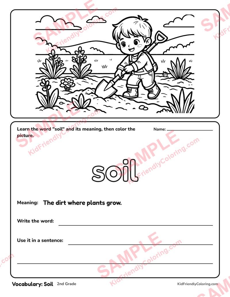 Vocabulary: Soil coloring page preview