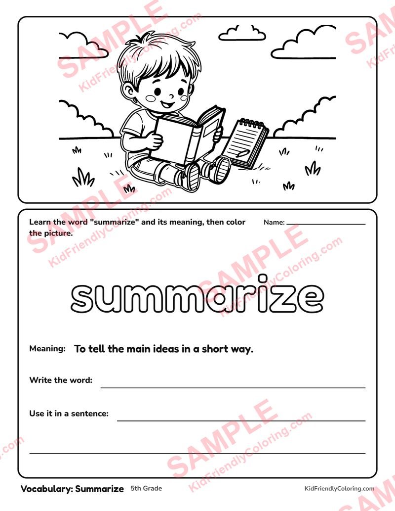 Vocabulary: Summarize coloring page preview