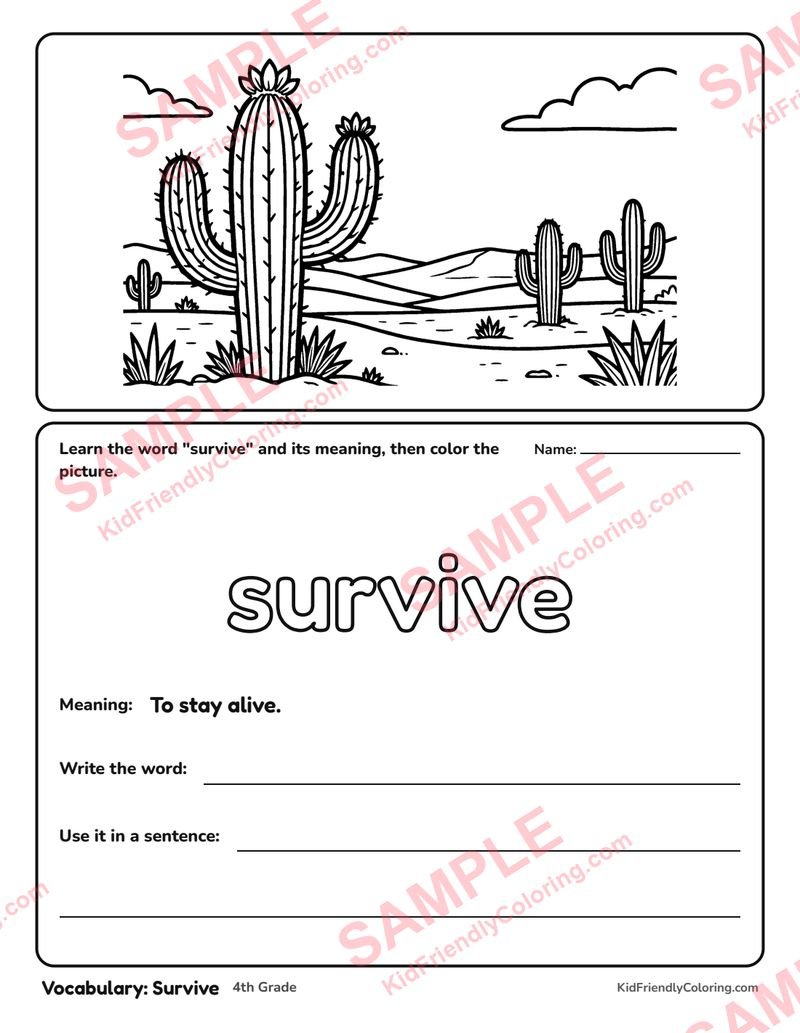 Vocabulary: Survive coloring page preview