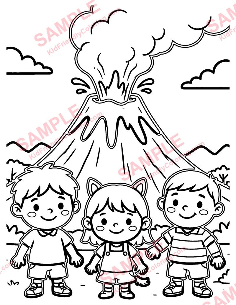 Volcano coloring page preview