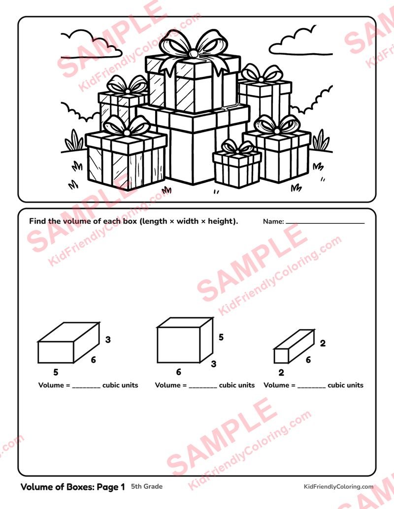 Volume of Boxes: Page 1 coloring page preview