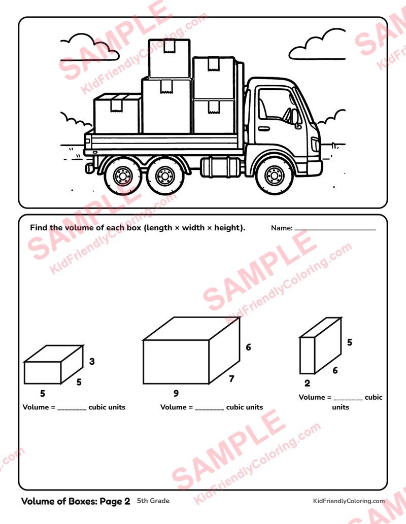 Volume of Boxes: Page 2 coloring page preview