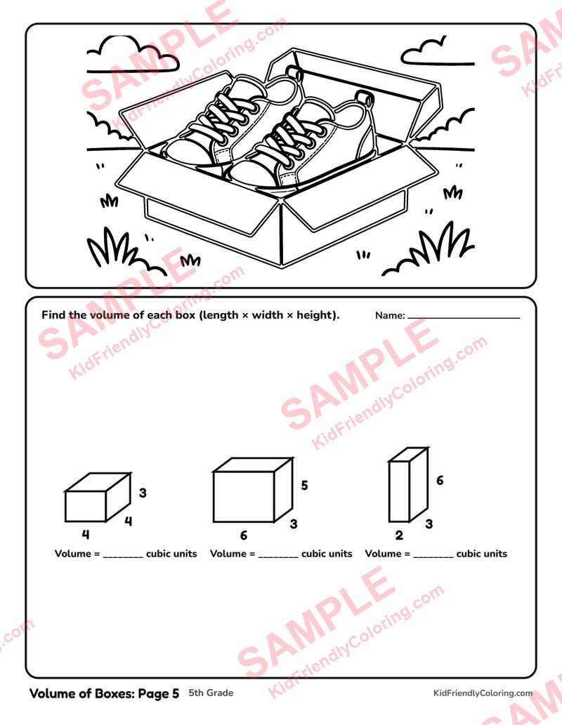 Volume of Boxes: Page 5 coloring page preview
