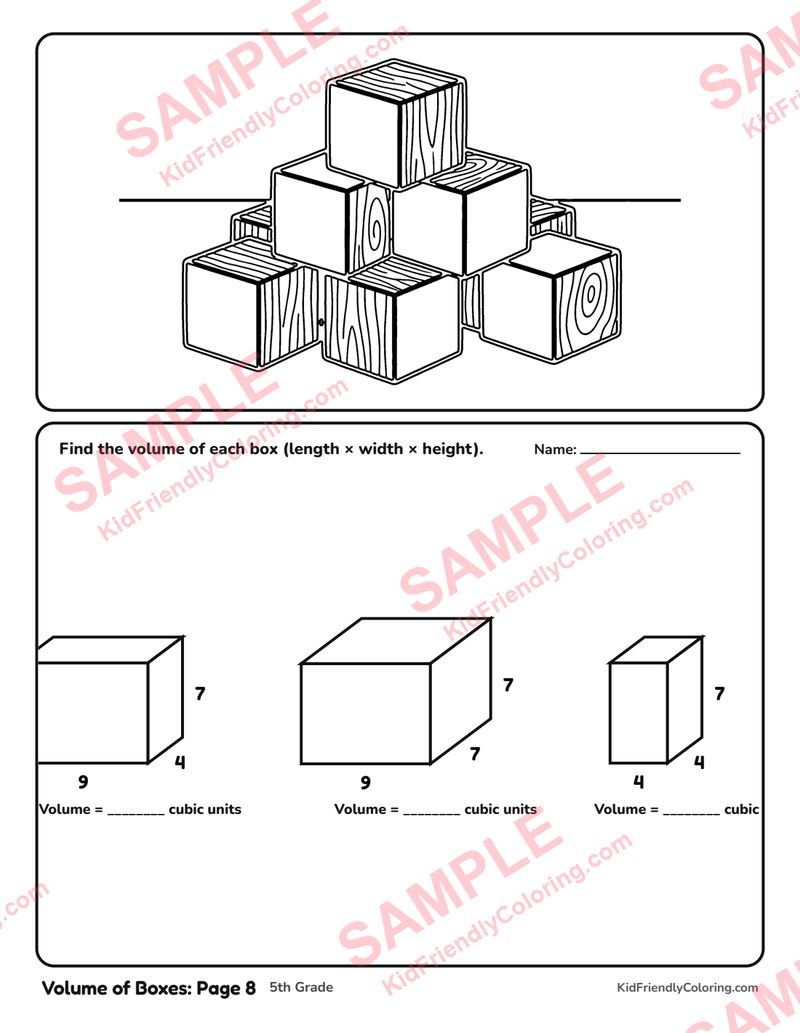 Volume of Boxes: Page 8 coloring page preview