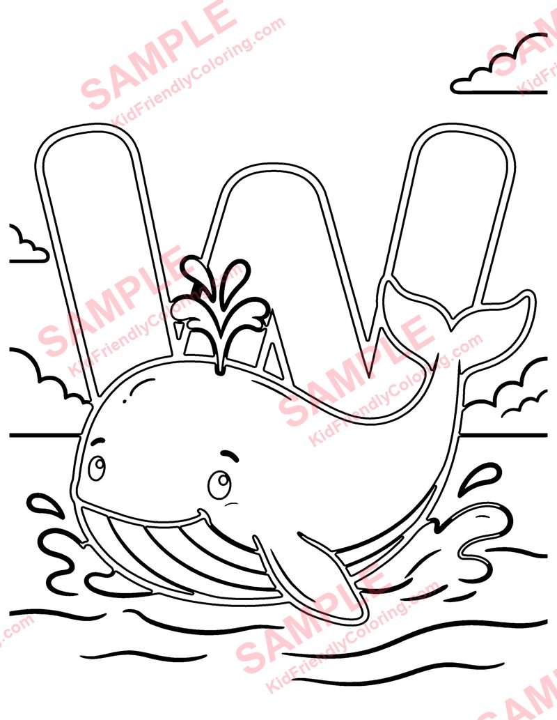 W Is for Whale coloring page preview