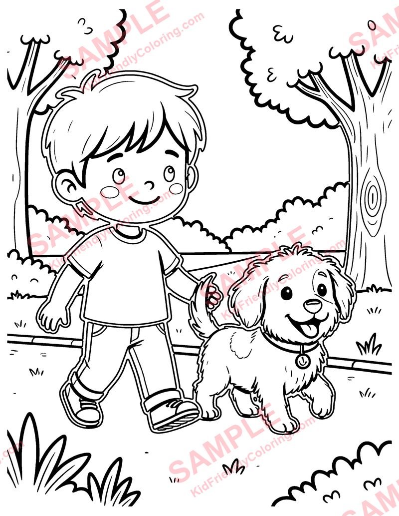 Walking the Dog coloring page preview