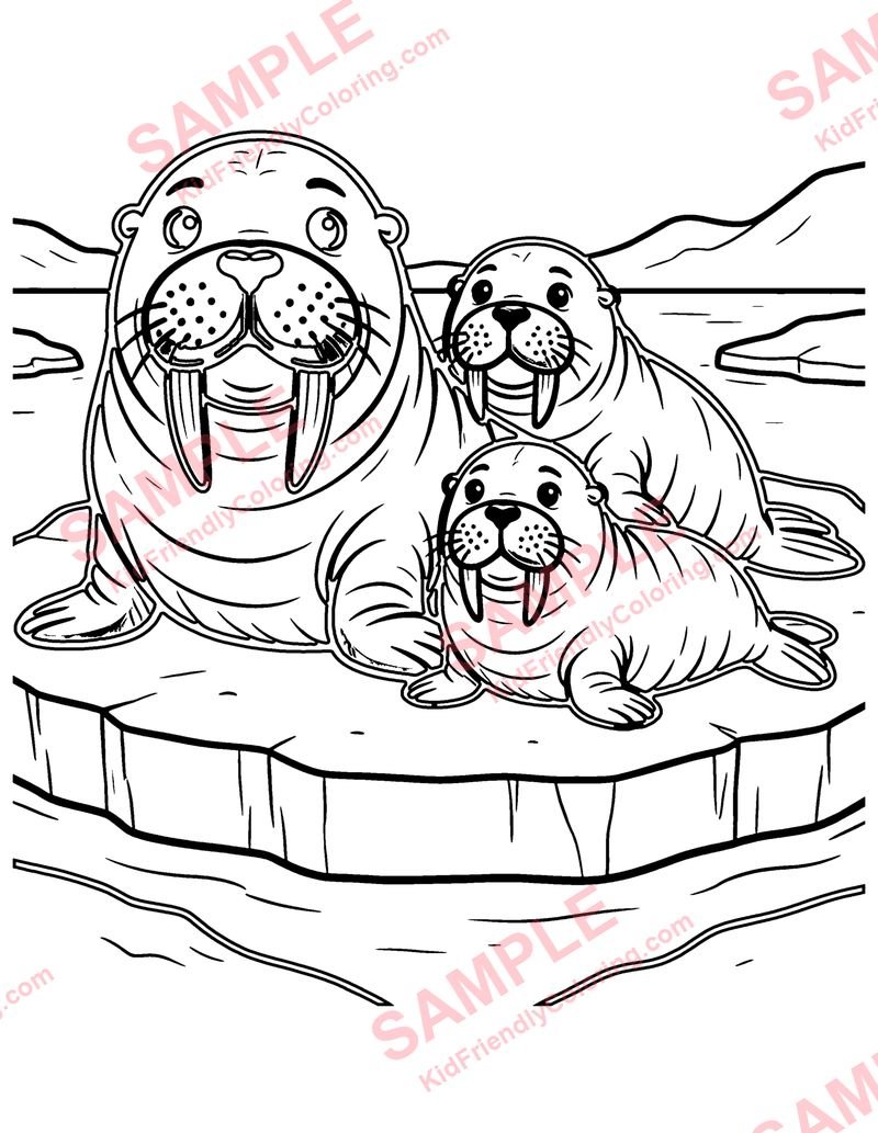 Walrus Family coloring page preview