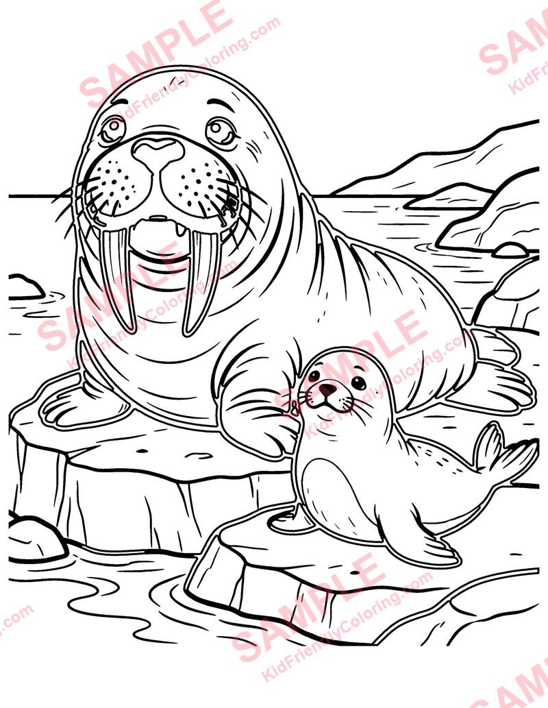 Walrus on the Rocks coloring page preview