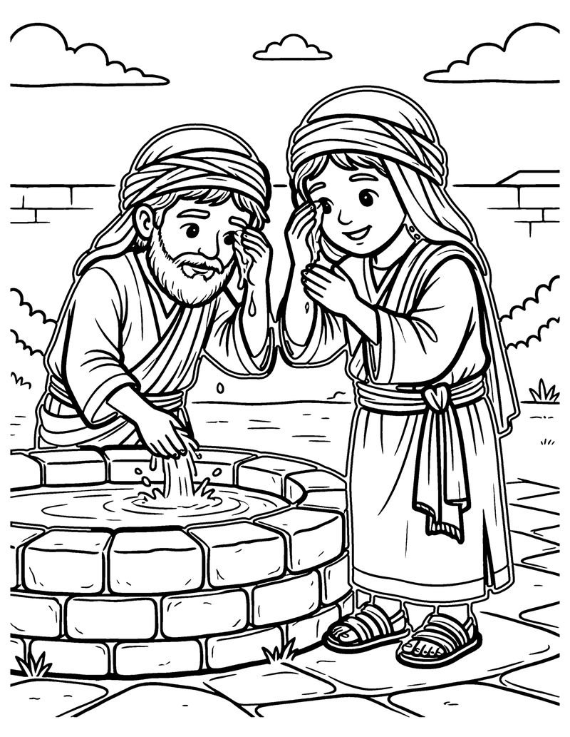 Washing at the Pool of Siloam coloring page preview