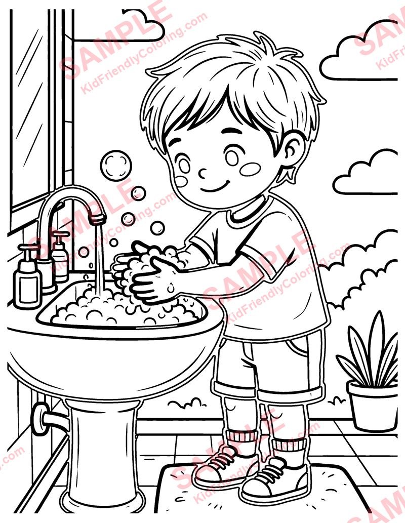 Washing Hands coloring page preview