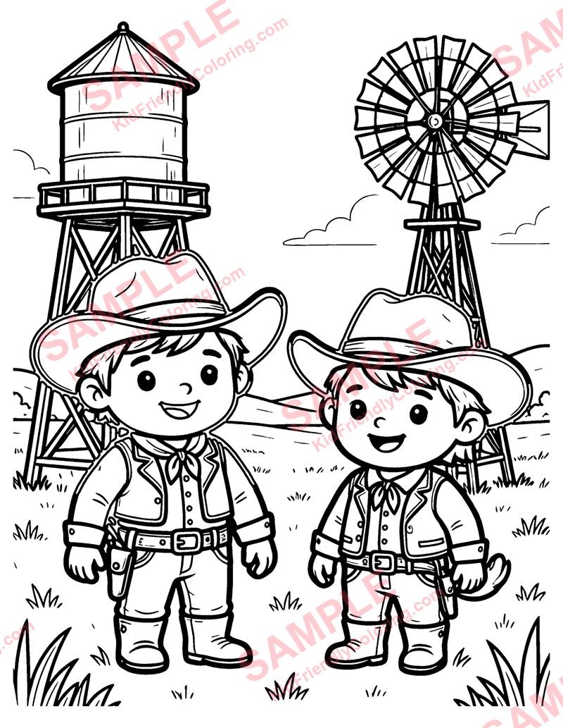 Water Tower and Windmill coloring page preview