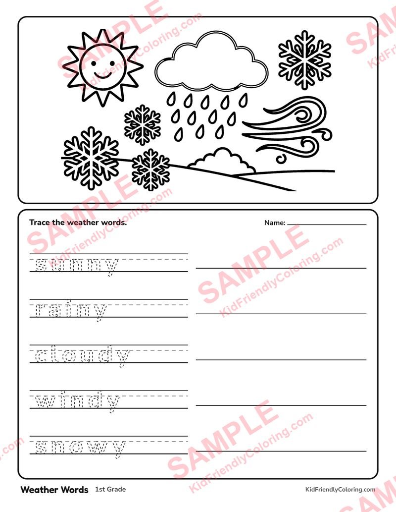 Weather Words coloring page preview