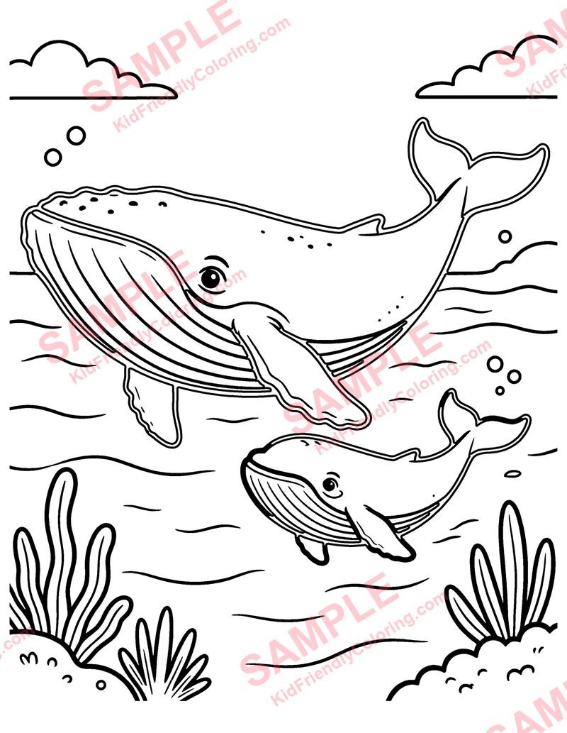 Whale and Calf coloring page preview