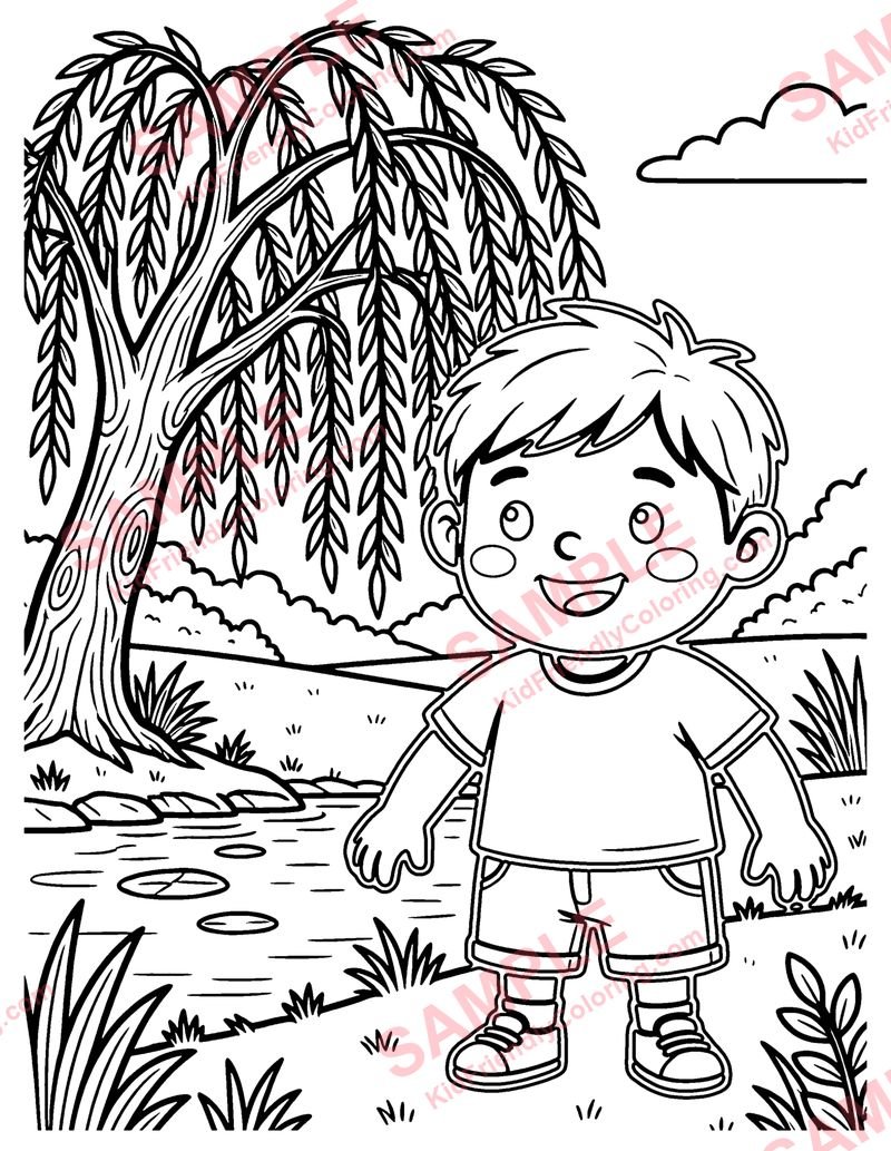 Willow by the Pond coloring page preview