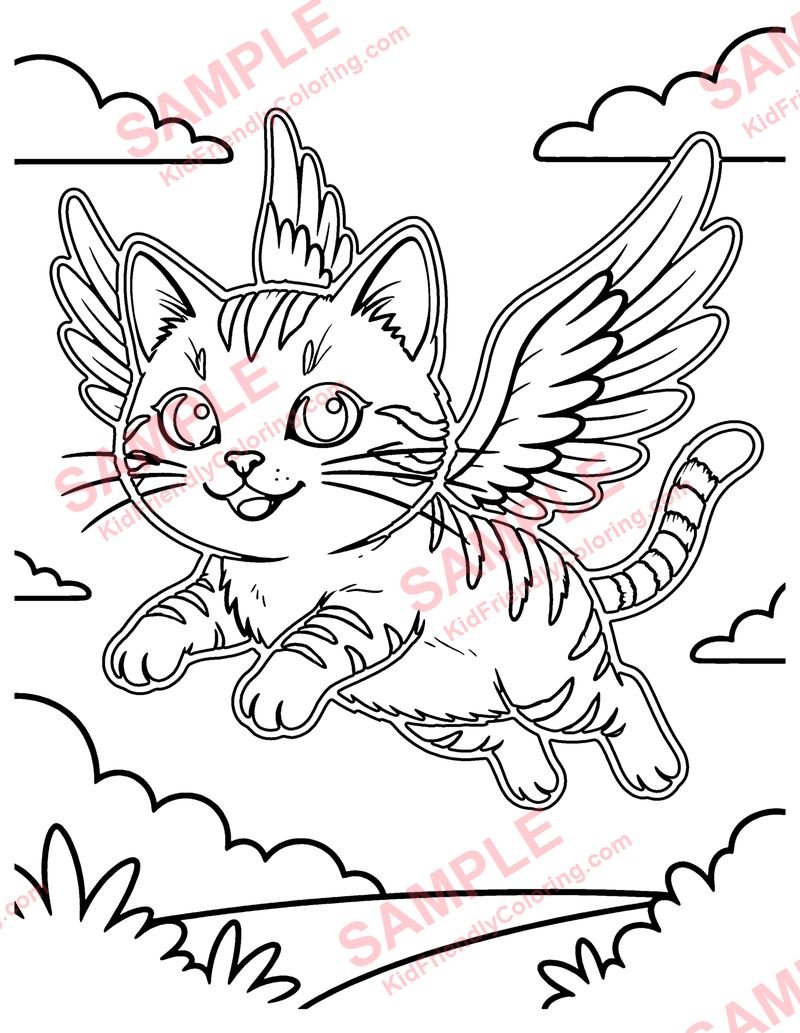 Winged Cat coloring page preview