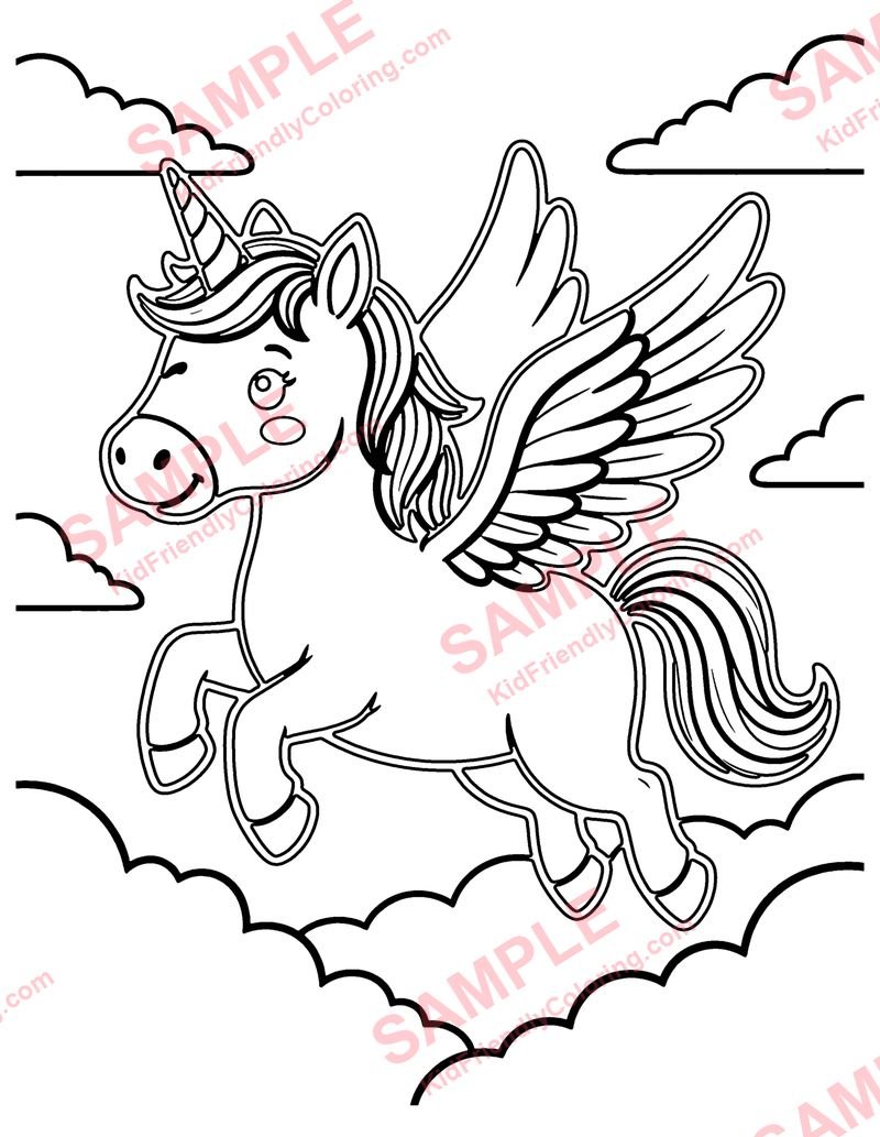 Winged Unicorn coloring page preview