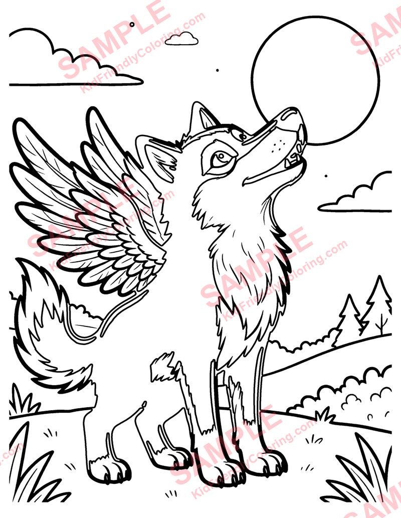 Winged Wolf coloring page preview