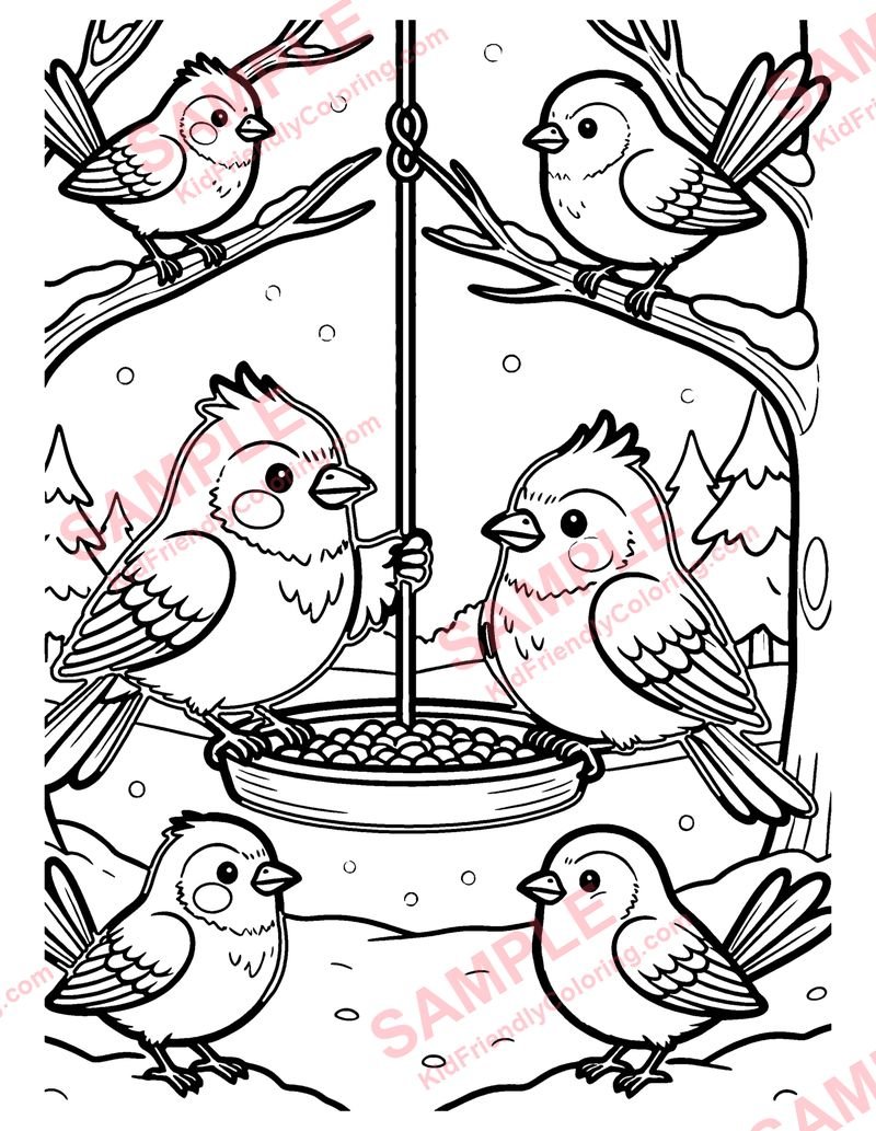 Winter Birds coloring page preview