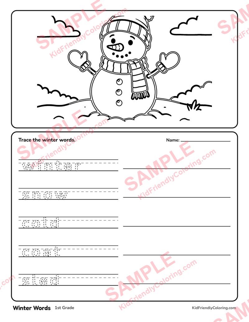 Winter Words coloring page preview