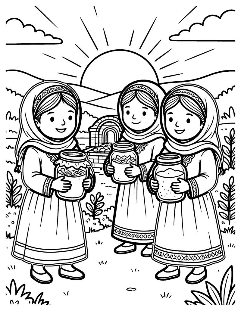 Women Bring Spices coloring page preview