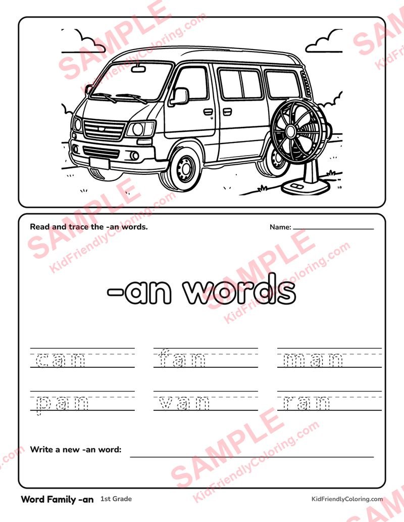Word Family -an coloring page preview