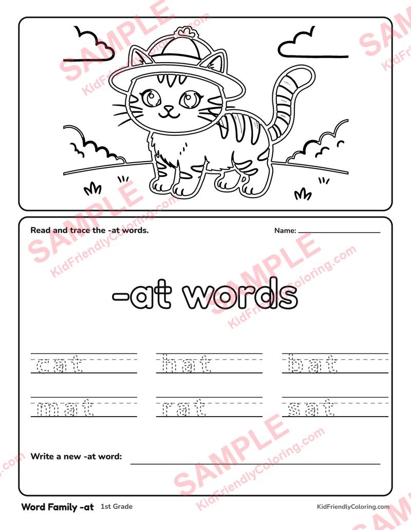 Word Family -at coloring page preview