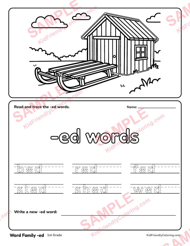 Word Family -ed coloring page preview