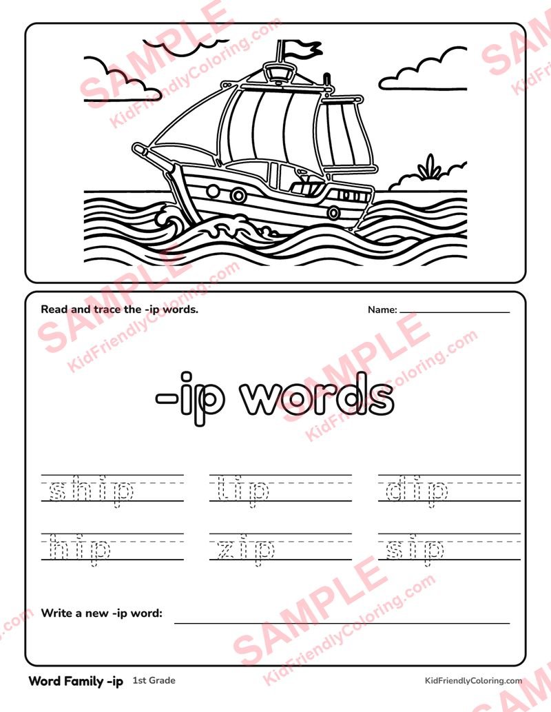 Word Family -ip coloring page preview