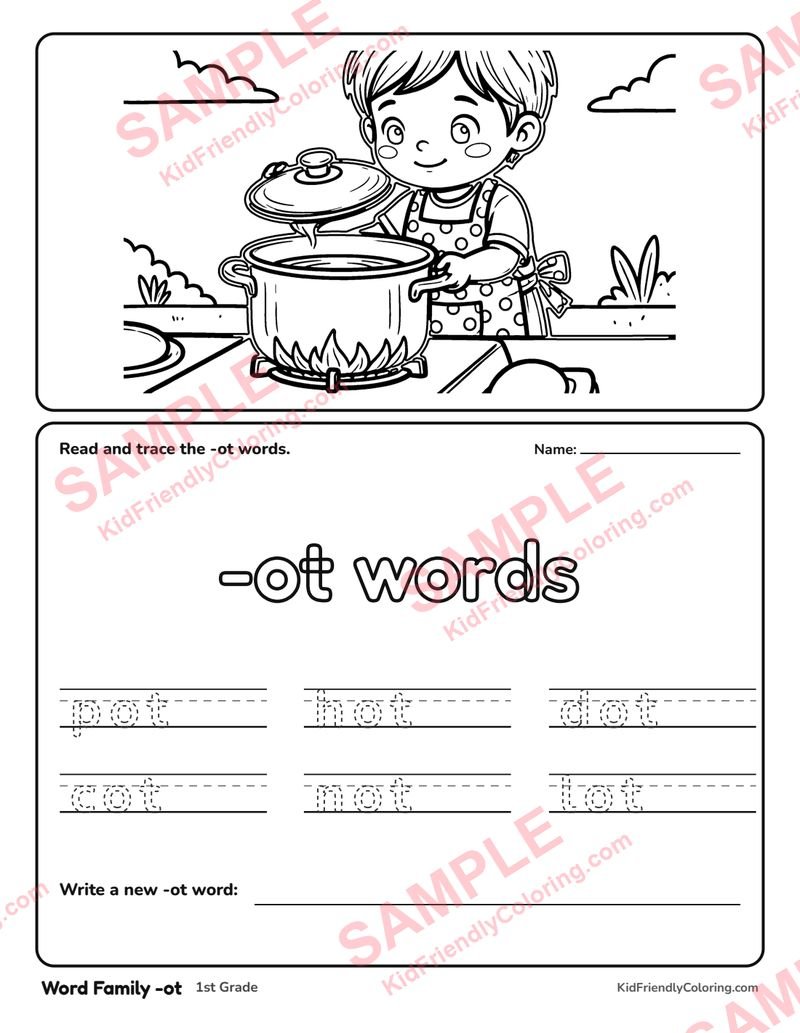 Word Family -ot coloring page preview