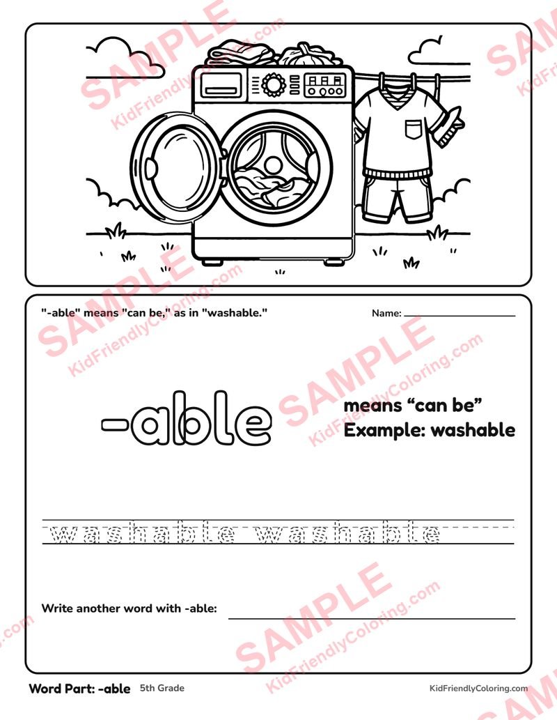 Word Part: -able coloring page preview