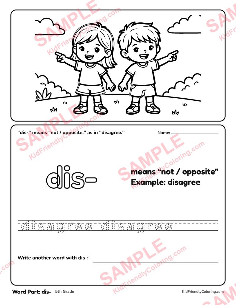 Word Part: dis- coloring page preview