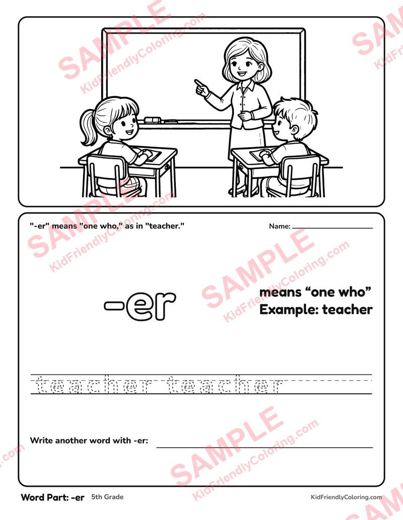 Word Part: -er coloring page preview