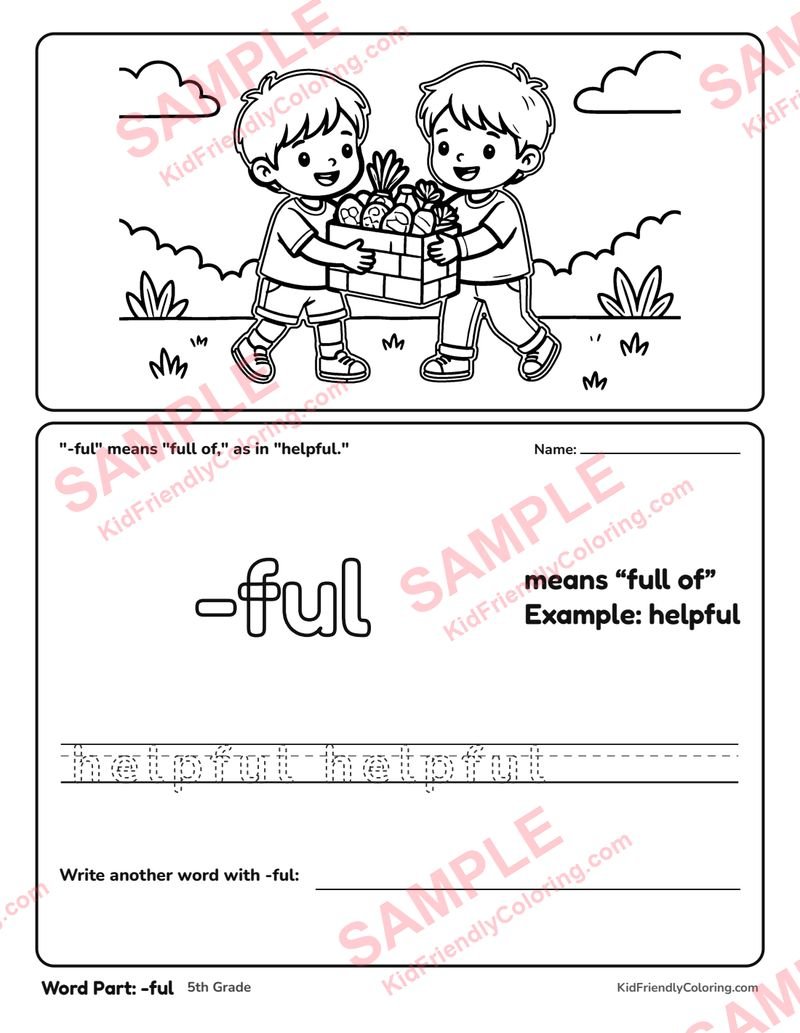 Word Part: -ful coloring page preview