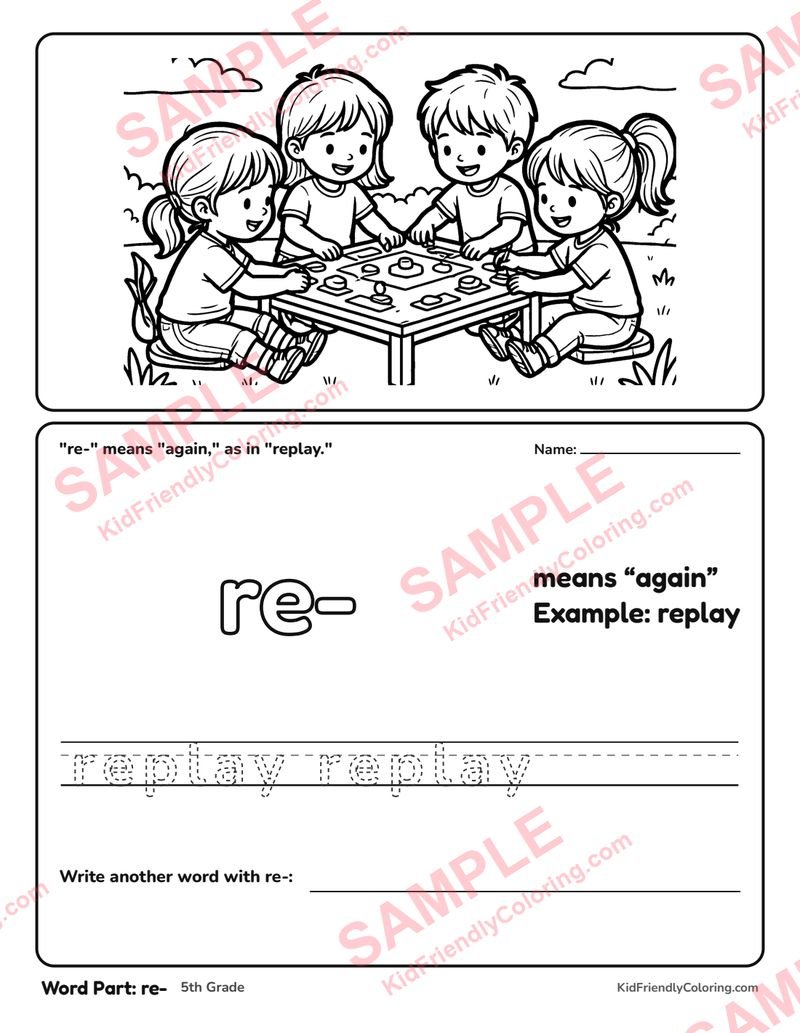 Word Part: re- coloring page preview