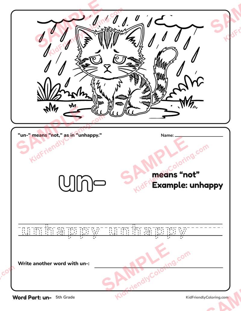 Word Part: un- coloring page preview