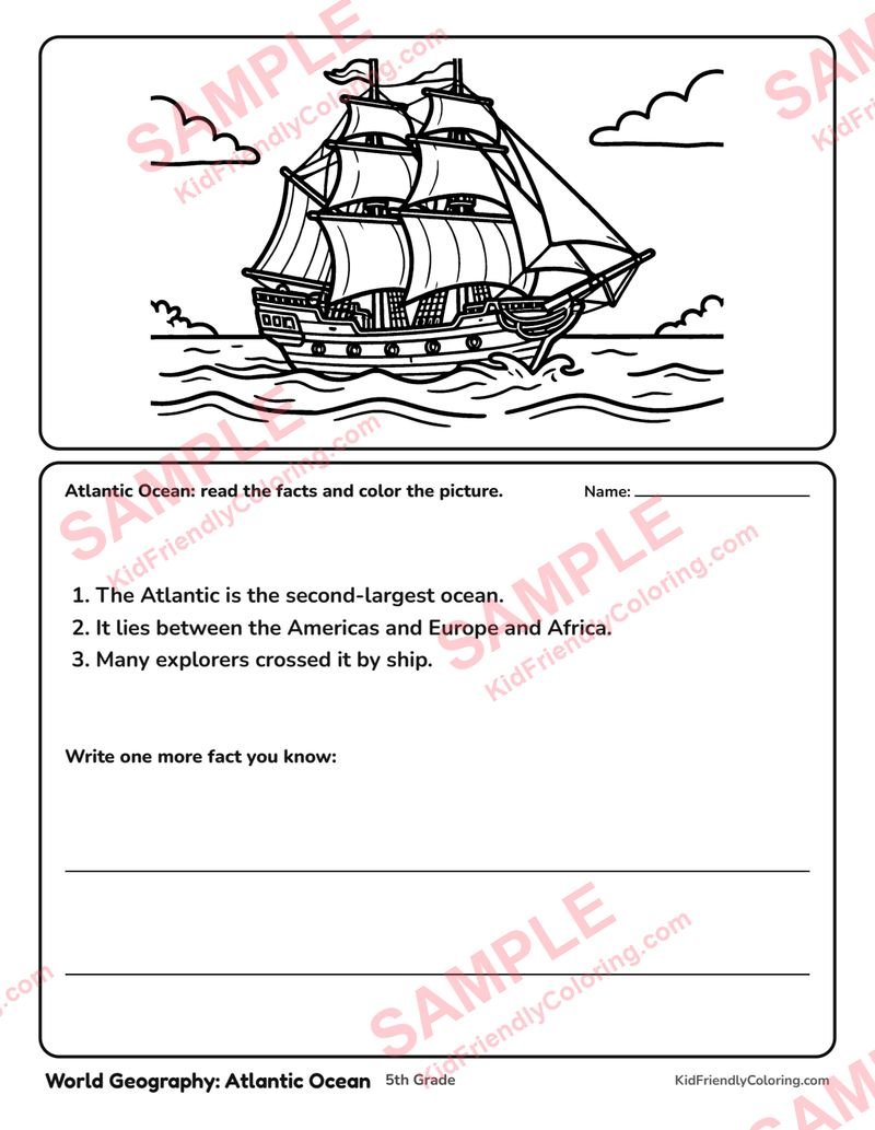 World Geography: Atlantic Ocean coloring page preview
