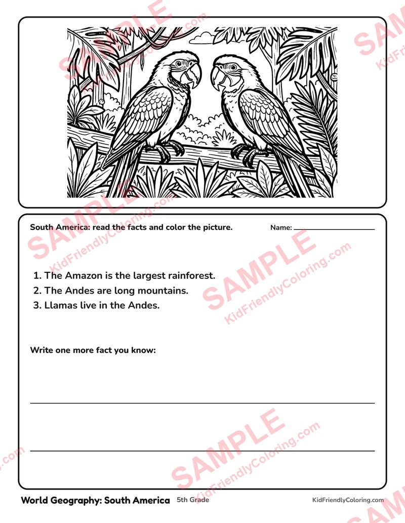 World Geography: South America coloring page preview