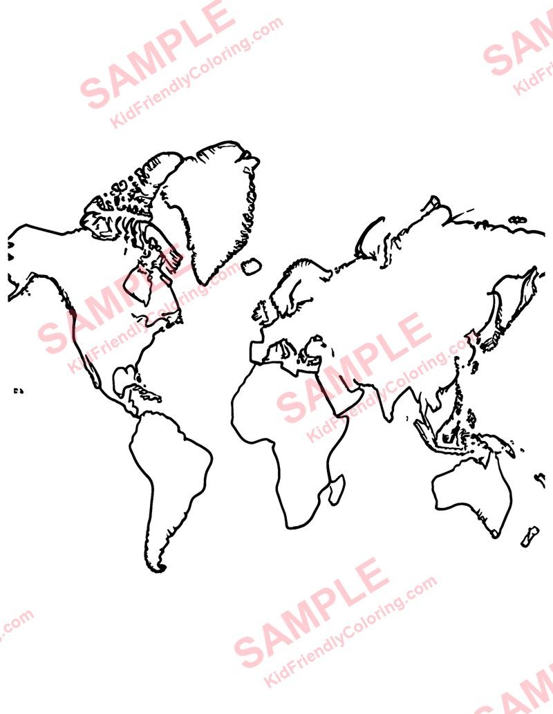 World Map coloring page preview