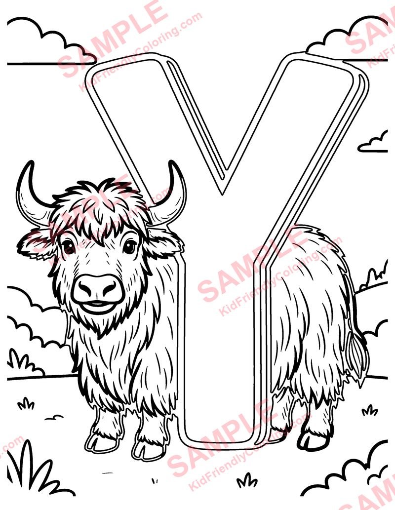 Y Is for Yak coloring page preview