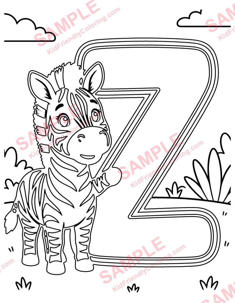 Z Is for Zebra coloring page preview