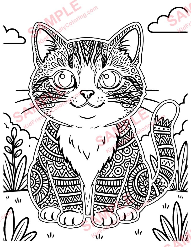 Zentangle Cat coloring page preview