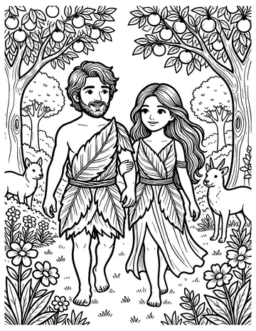 Adam and Eve in the Garden coloring page