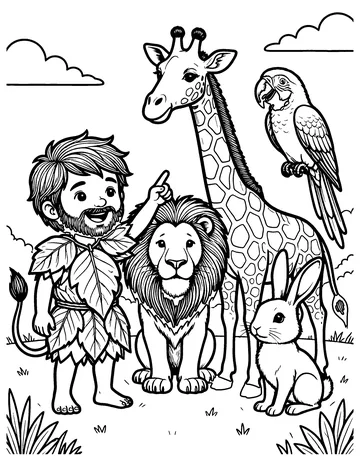 Adam Names the Animals coloring page