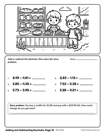 Adding and Subtracting Decimals: Page 10 coloring page