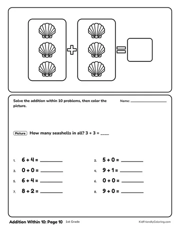 Addition Within 10: Page 10 coloring page
