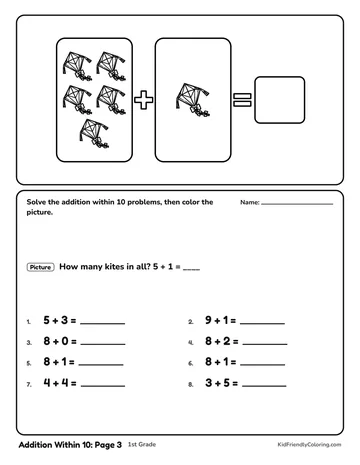 Addition Within 10: Page 3 coloring page