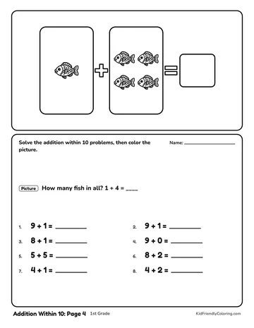 Addition Within 10: Page 4 coloring page